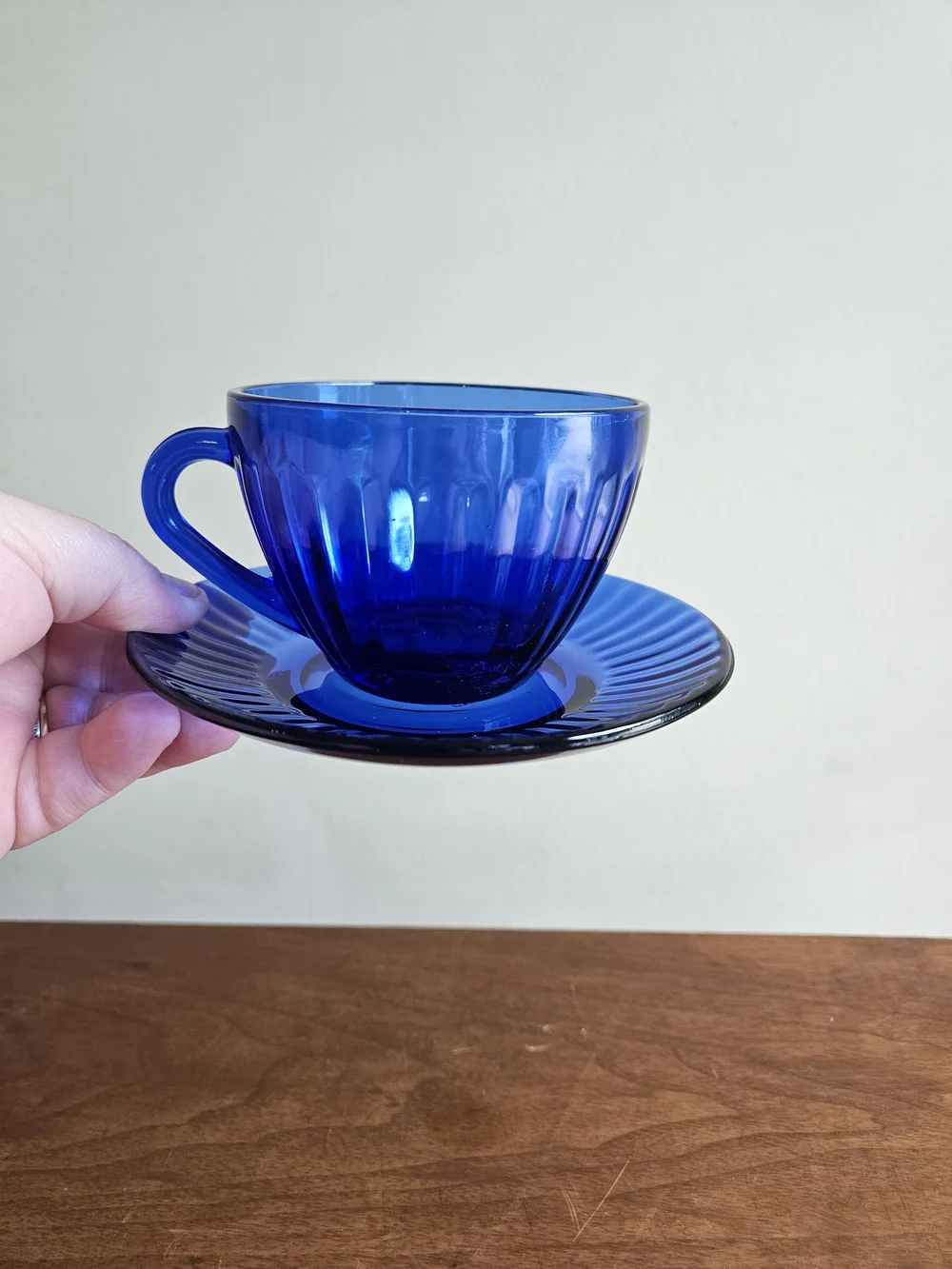 Brazil Cobalt Blue Glass Teacup and‎ Saucer